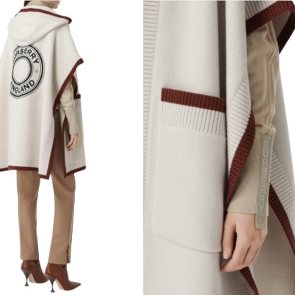 Burberry Carla Logo Hooded Wool Blend Cape - Picture 3 of 16